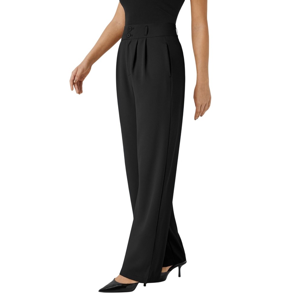 Halara Wide Leg Trousers Women Petite S Black Pleated Elastic Waist Dress Pants